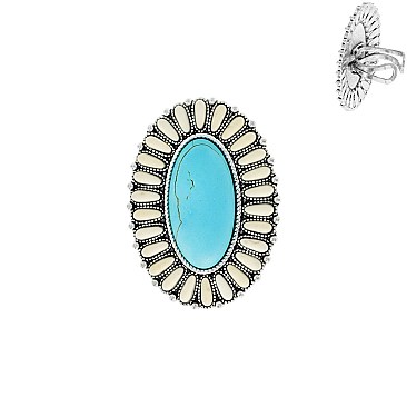 Fashionable Western Oval Turquoise Cuff Ring