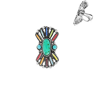 Trendy Western Style Turquoise Cuff Ring