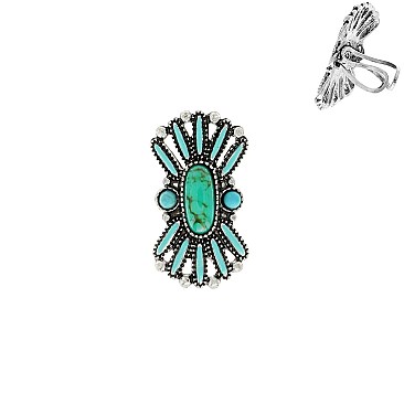 Trendy Western Style Turquoise Cuff Ring