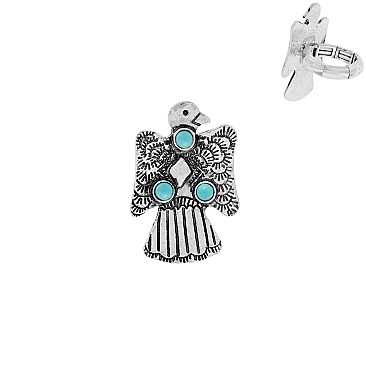 Stylish Western Thunderbird Turquoise Stretch Ring