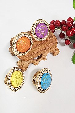 PACK OF (12 PIECES) Turquoise/ORANGE/YELLOW/PURPLE  Gemstone Rings