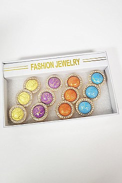 PACK OF (12 PIECES) Turquoise/ORANGE/YELLOW/PURPLE  Gemstone Rings
