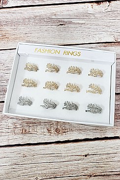 PACK OF (12 PIECES) Crystal Pave Feather Rings