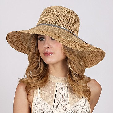 Trendy Large Raffia Crochet Beach Hat With Silver Tie SLRAF1342