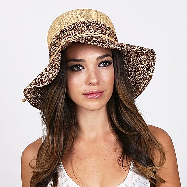 Summer 2 Tone Crochet Raffia Hat With Tie