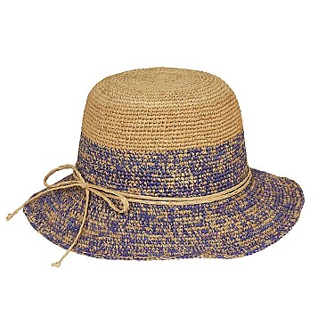 Summer 2 Tone Crochet Raffia Hat With Tie