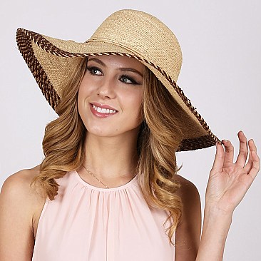 Trendy 2 Tone Crochet Raffia Beach Hat