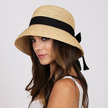 Trendy Crochet Raffia Bucket Hat With Bow SLRAF1352