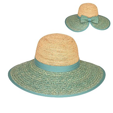 Trendy 2 Tone Large Brim Beach Hat With Bow SLRAF1353
