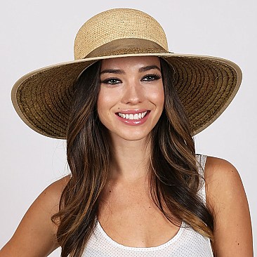 Trendy 2 Tone Large Brim Beach Hat With Bow SLRAF1353