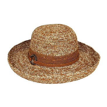 Trendy 2 Tone Crochet Raffia Upbrim Hat With Trim