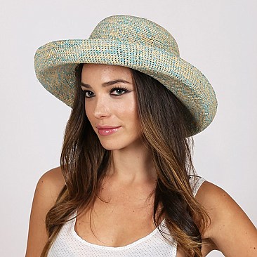 Trendy 2 Tone Crochet Raffia Upbrim Hat With Trim