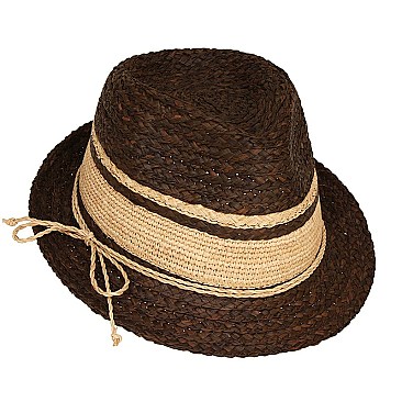 Fashionable Sewn Braid Raffia Fedora With Trim