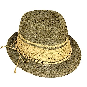 Fashionable Sewn Braid Raffia Fedora With Trim