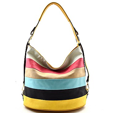Felt-suede Multi-color Striped Hobo Shoulder Bag