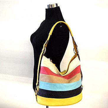 Felt-suede Multi-color Striped Hobo Shoulder Bag