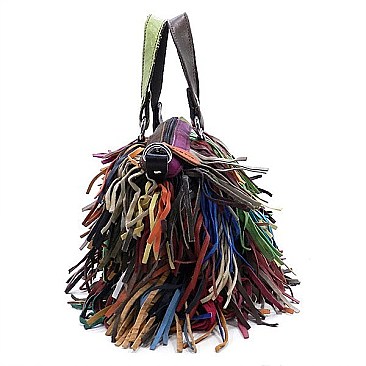 Genuine Leather Multicolor Fringe Satchel