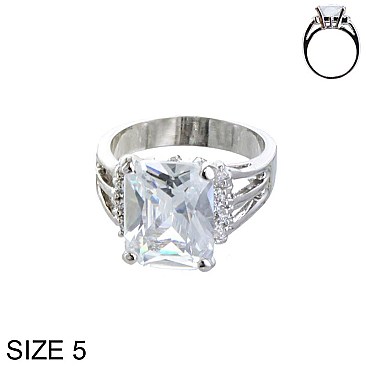 LARGE RECTANGULAR GEM CUBIC ZIRCONIA ENGAGEMENT RING SLRC5546SI