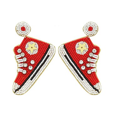 Trendy 2" Handmade Seed Beads Sneakers Earrings