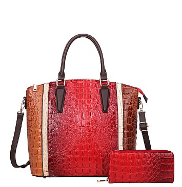 Crocodile Satchel Set With Wallet