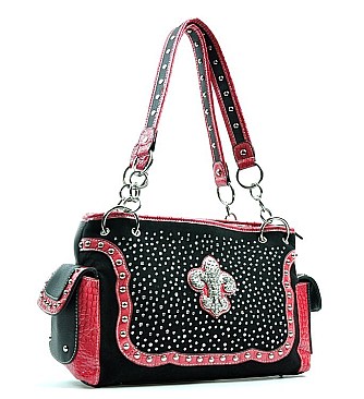 Western Rhinestone Fleur De Lis Chained Shoulder Bag