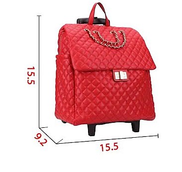 QUILTED DESIGN FASHION TRAVEL LUGGAGE WITH CHAIN ACCENT