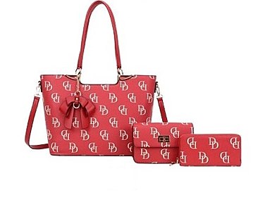 3 in 1 Monogram D Tasseled Tote, Messenger Bag and Wallet Set