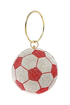 Soccer Ball-Shaped Fully Rhinestoned Hard Case Clutch