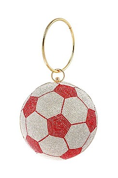 Soccer Ball-Shaped Fully Rhinestoned Hard Case Clutch