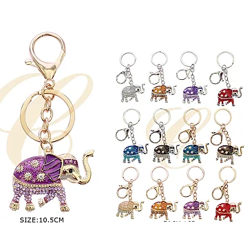 Pack of 12 Rhinestone Elephant Charm Keychain