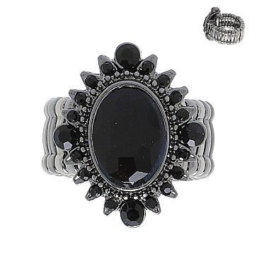 JUMBO CRYSTAL VINTAGE STYLE SUNBURST HALO STRETCH RING