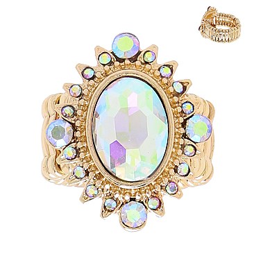 JUMBO CRYSTAL VINTAGE STYLE SUNBURST HALO STRETCH RING