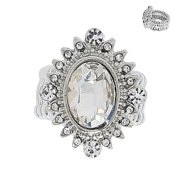 JUMBO CRYSTAL VINTAGE STYLE SUNBURST HALO STRETCH RING