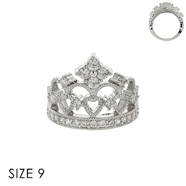 Cubic Zirconia Stone Encrusted Crown Sized Ring SLRZ3920SI