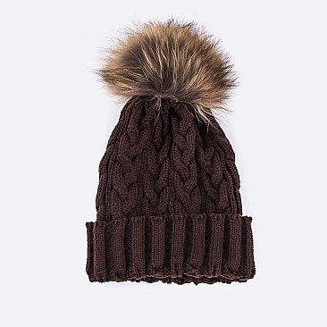 Raccoon Fur PomPom Knit Beanie