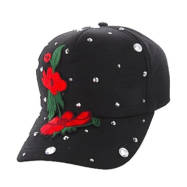 Vibrant Roses Patch w/ Studs on Fashion Denim Cap MEZ808