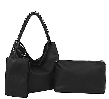3 IN 1 TRENDY SMOOTH BRAID HANDLE HOBO BAG