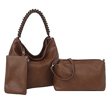 3 IN 1 TRENDY SMOOTH BRAID HANDLE HOBO BAG