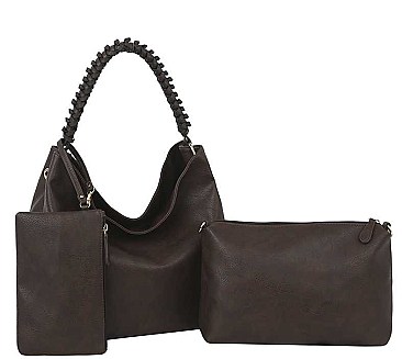 3 IN 1 TRENDY SMOOTH BRAID HANDLE HOBO BAG