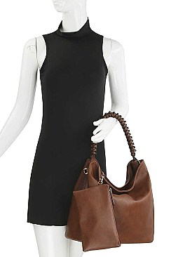 3 IN 1 TRENDY SMOOTH BRAID HANDLE HOBO BAG