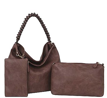 3 IN 1 TRENDY SMOOTH BRAID HANDLE HOBO BAG