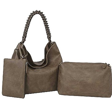 3 IN 1 TRENDY SMOOTH BRAID HANDLE HOBO BAG