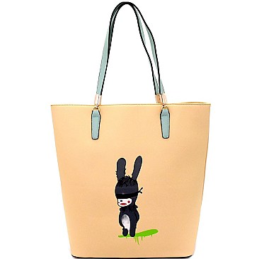 S0365-LP Rabbit Illustration Cute 2-Tone Tote