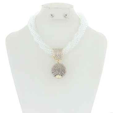 Trendy Beaded Nk Set Lrg Stone Ball Drop SLS1177