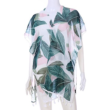 Stylish Tropical Print Ruana w/ Tassels SLS2045