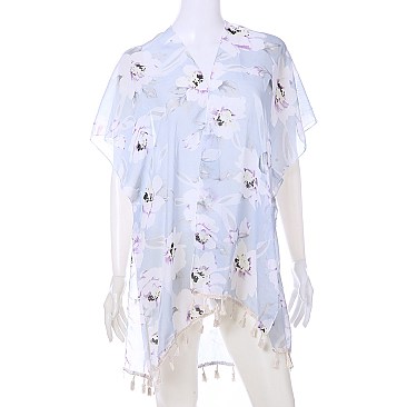 Trendy Floral Print Kimono w/ Tassels SLS2047