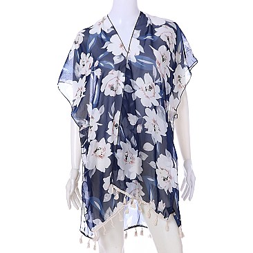 Trendy Floral Print Kimono w/ Tassels SLS2047