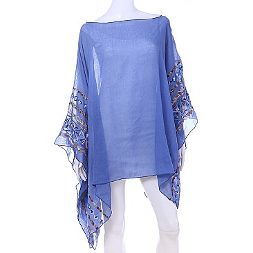 Lustrous Lightweight Embroidered Arms Poncho