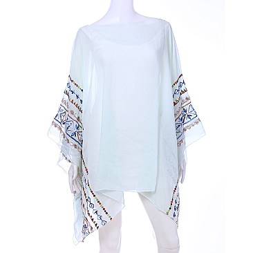 Lustrous Lightweight Embroidered Arms Poncho