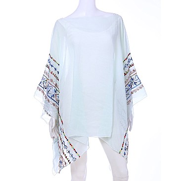 Lustrous Lightweight Embroidered Arms Poncho